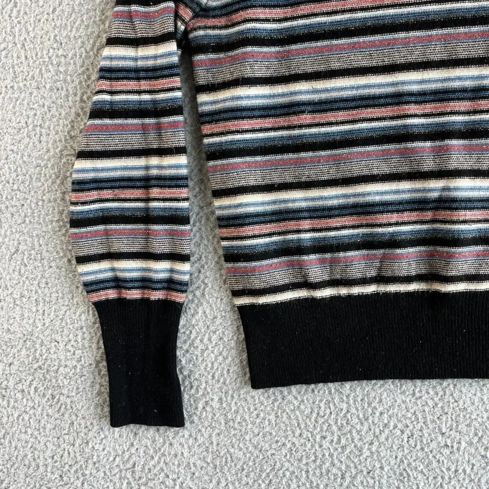 JOIE Sweater Womens Small Black Pink Blue Striped Wool Cashmere Cropped Designer
